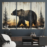 83875-MGV-CV-36X24-Sunset Bear Wall Art – Rustic Wildlife Canvas Print with Forest Silhouette, Cabin Lodge Decor for Living Room or Office