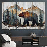 55777-MGV-CV-36X24-Rustic Bear Wall Art Canvas Print, Framed Mountain and Forest Art Picture Print, Wooden Bear Perfect Rustic Lodge Decor Artwork