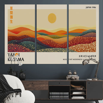 88180-MGV-CV-36X24-Yayoi Kusama Landscape Wall Art – Abstract Dotted Mountain Canvas Print, Retro Sun Poster for Modern Living Room, Office or