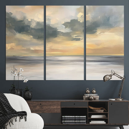 45544-MGV-CV-36X24-Ocean Sunset Wall Art – Serene Seascape Canvas Print with Golden Sky and Calm Water, Coastal Beach Artwork for Living Room,
