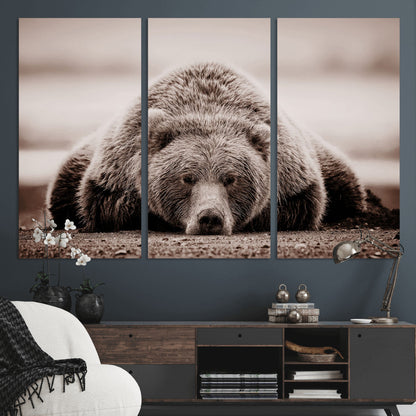 20611-MGV-CV-36X24-Grizzly Bear Wall Art – Majestic Wildlife Sepia Canvas Print, Rustic Nature Animal Artwork for Cabin, Lodge, Living Room, Bedroom,