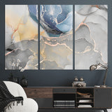 18176-MGV-CV-36X24-Abstract Fluid Wall Art – Modern Marble Ink Canvas Print with Blue, Gold, and Gray Tones, Contemporary Minimal Artwork Decor for