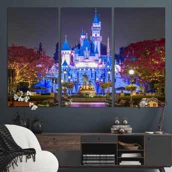 66710-MGV-CV-36X24-Enchanted Castle Wall Art – Magical Night Scene Canvas Print with Glowing Lights, Fantasy Architecture Artwork for Living Room,