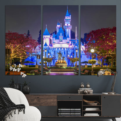 66710-MGV-CV-36X24-Enchanted Castle Wall Art – Magical Night Scene Canvas Print with Glowing Lights, Fantasy Architecture Artwork for Living Room,