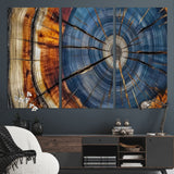 10583-MGV-CV-36X24-Tree Ring Wall Art – Abstract Wood Grain Canvas Print with Blue and Brown Tones, Nature Inspired Rustic Artwork for Living Room,