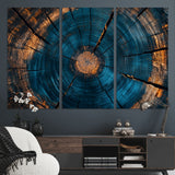 13398-MGV-CV-36X24-Tree Ring Wall Art – Abstract Wood Grain Canvas Print with Blue and Orange Accents, Rustic Nature Inspired Artwork for Living
