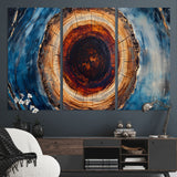 30457-MGV-CV-36X24-Tree Ring Wall Art – Abstract Wood Grain Canvas Print with Brown and Blue Swirl, Rustic Nature Inspired Artwork for Living Room,