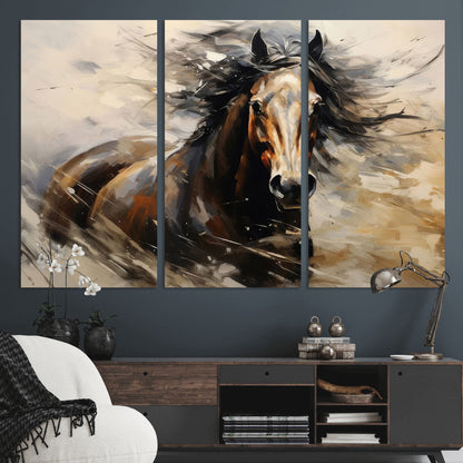 53001-MGV-CV-36X24-Wild Horse Wall Art – Majestic Stallion Canvas Print with Flowing Mane, Rustic Western Style Painting for Living Room, Office or