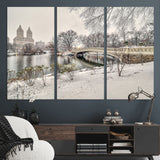 60292-MGV-CV-36X24-Central Park Winter Wall Art – Snowy Bow Bridge Canvas Print, Scenic New York City Landscape Photography for Living Room, Bedroom