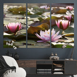 72218-MGV-CV-36X24-Water Lily Pond Wall Art – Pink Lotus Flowers Canvas Print with Green Lily Pads, Peaceful Botanical Artwork for Living Room,