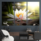 60352-MGV-CV-36X24-White Water Lily Wall Art – Lotus Flower Canvas Print with Sunlight Reflection, Peaceful Botanical Artwork for Living Room,