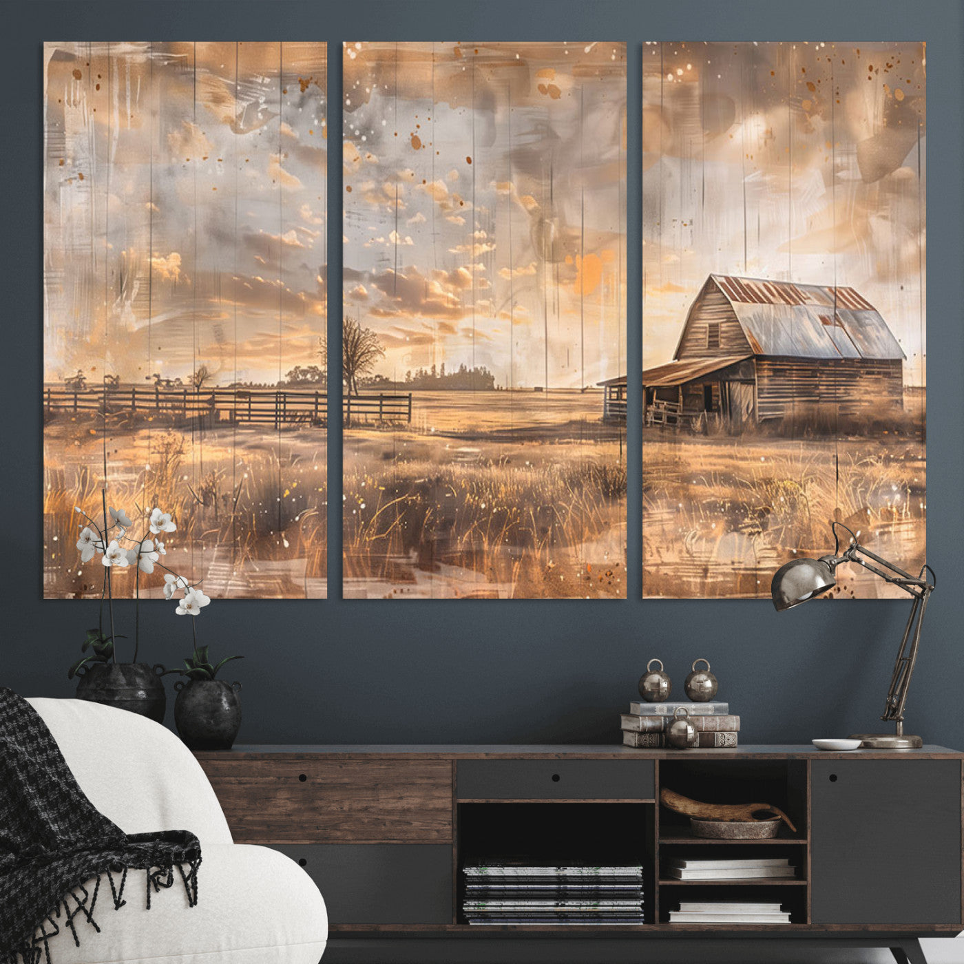 FARM2-MGV-CV-36X24-Rustic Farmhouse Wall Art Canvas Print, Framed Old Barn Art Picture Print, Southwestern Farmhouse Perfect Rustic Decor Artwork