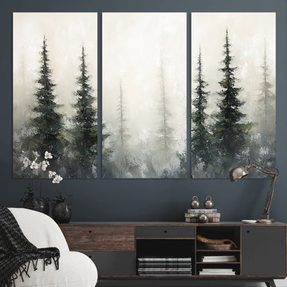 33241-MGV-CV-36X24-Misty Forest Wall Art Canvas Print, Framed Foggy Pines Art Picture Print, Forest Haze Perfect Rustic Minimalist Decor Artwork