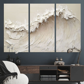 45175-MGV-CV-36X24-Textured Wave Wall Art Canvas Print, Framed Minimal Seascape Art Picture Print, Elegant Wave Perfect Modern Coastal Decor Artwork