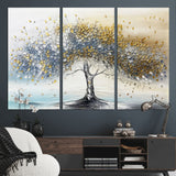 24771-MGV-CV-36X24-Silver Tree Wall Art Canvas Print, Framed Golden Leaves Art Picture Print, Metallic Tree Perfect Minimalist Luxury Decor Artwork