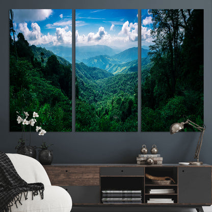 74439378-MGV-CV-36X24-Tropical Jungle Wall Art Canvas Print, Framed Lush Valley Art Picture Print, Forest Mountains Perfect Tropical Wilderness Decor