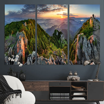 51582565-MGV-CV-36X24-Mountain Sunrise Panorama Wall Art – Scenic Landscape Canvas Print, Hiking Adventure Nature Photography, Large Mountain Range Wall