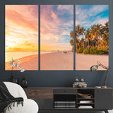 41542880-MGV-CV-36X24-Tropical Beach Wall Art Canvas Print, Framed Palm Trees Art Picture Print, Sunset Shore Perfect Tropical Coastal Decor Artwork