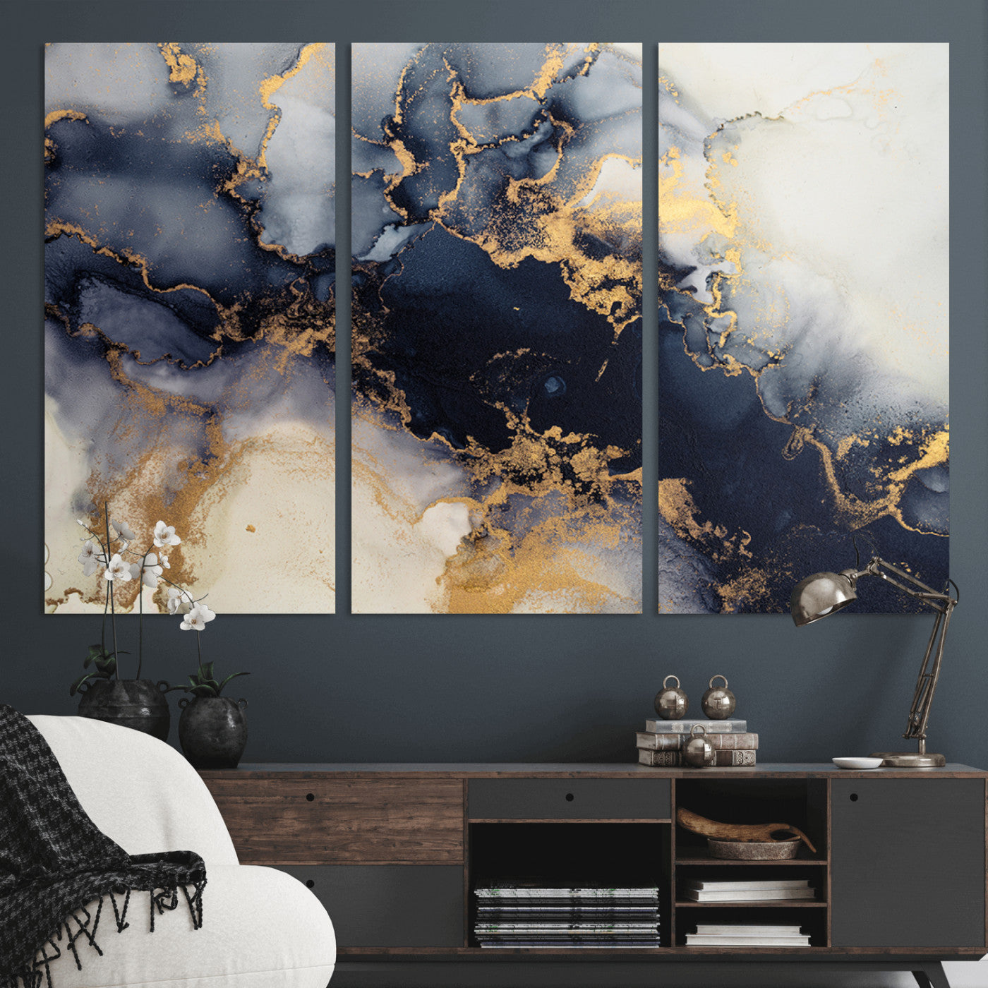 41136487-MGV-CV-36X24-Black Marble Wall Art Canvas Print, Framed Gold Veins Art Picture Print, Abstract Texture Perfect Moody Luxe Decor Artwork