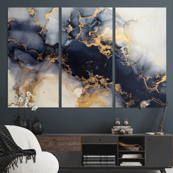 41136487-MGV-CV-36X24-Black Marble Wall Art Canvas Print, Framed Gold Veins Art Picture Print, Abstract Texture Perfect Moody Luxe Decor Artwork