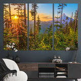 83544043-MGV-CV-36X24-Forest Sunset Wall Art Canvas Print, Framed Sunset Trees Art Picture Print, Green Pines Perfect Rustic Nature Decor Artwork