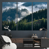 84598503-MGV-CV-36X24-Misty Forest Wall Art Canvas Print, Framed Pine Hills Art Picture Print, Moody Hills Perfect Moody Woodland Decor Artwork
