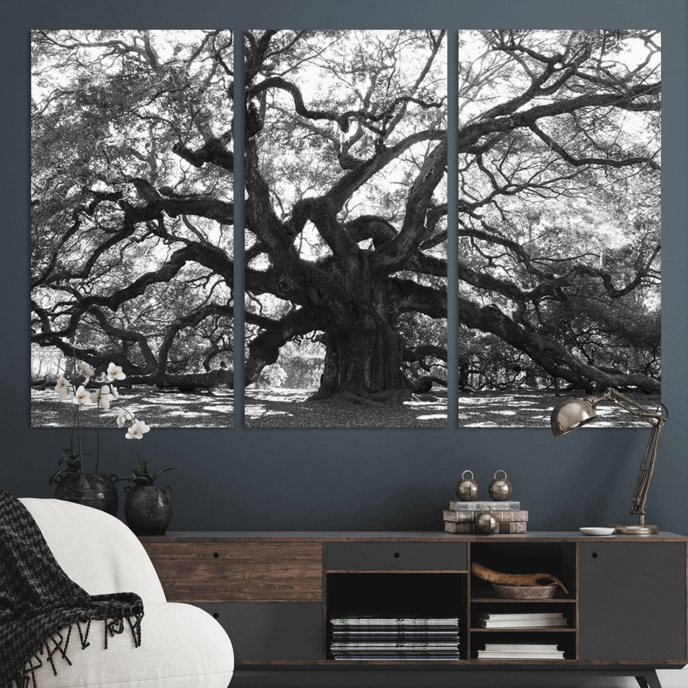 81655611-MGV-CV-36X24-Ancient Oak Wall Art Canvas Print, Framed Twisted Branches Art Picture Print, Gnarled Tree Perfect Moody Nature Decor Artwork