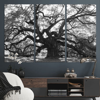 81655611-MGV-CV-36X24-Ancient Oak Wall Art Canvas Print, Framed Twisted Branches Art Picture Print, Gnarled Tree Perfect Moody Nature Decor Artwork