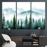16716676-MGV-CV-36X24-Pine Forest Wall Art Canvas Print, Framed Misty Mountains Art Picture Print, Foggy Trees Perfect Moody Forest Decor Artwork