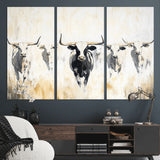 40397799-MGV-CV-36X24-Texas Longhorn Wall Art Canvas Print, Framed Rustic Herd Art Picture Print, Western Bull Perfect Neutral Western Decor Artwork