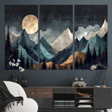 11060882-MGV-CV-36X24-Moonlit Mountains Wall Art Canvas Print, Framed Forest Silhouette Art Picture Print, Night Landscape Perfect Modern Forest Decor