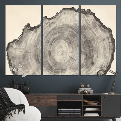 98921313-MGV-CV-36X24-Tree Ring Wall Art Canvas Print, Framed Wood Slice Art Picture Print, Minimalist Wood Perfect Rustic Academic Decor Artwork