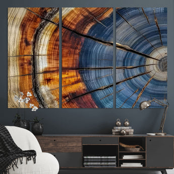 96890915-MGV-CV-36X24-Abstract Tree Ring Wall Art – Rustic Nature Canvas Print with Wood Grain Texture, Modern Earth Tone Artwork for Office, Living