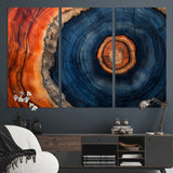 72209152-MGV-CV-36X24-Abstract Tree Ring Wall Art – Vibrant Blue Orange Wood Grain Canvas Print, Rustic Modern Nature Artwork for Living Room, Office,