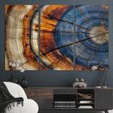 18032999-MGV-CV-36X24-Tree Ring Wall Art – Blue Brown Abstract Wood Slice Canvas Print, Rustic Modern Nature Decor for Living Room, Office, Bedroom or