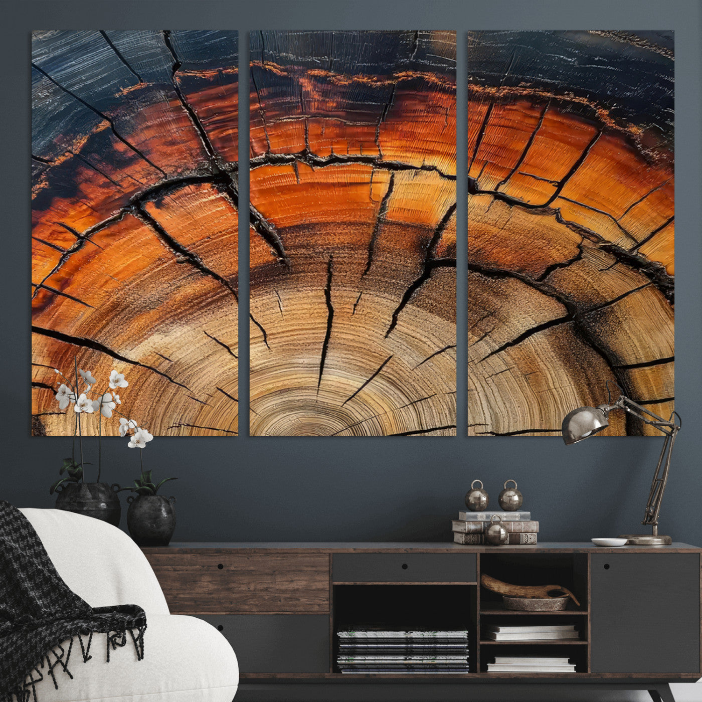 65909987-MGV-CV-36X24-Rustic Tree Ring Wall Art – Nature Inspired Wooden Texture Canvas Print, Modern Abstract Artwork for Living Room, Bedroom, Office