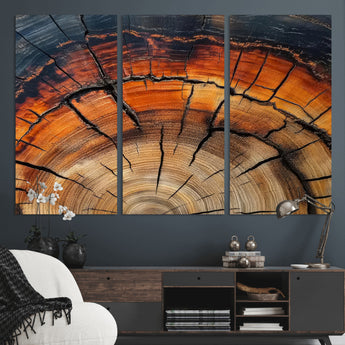 65909987-MGV-CV-36X24-Rustic Tree Ring Wall Art – Nature Inspired Wooden Texture Canvas Print, Modern Abstract Artwork for Living Room, Bedroom, Office