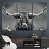 81228550-MGV-CV-36X24-Framed Texas Longhorn Bull Art Canvas Print, Western Bull Wall Art Print, Long Horn Bull Photo Print for Log Cabin, Large Bull