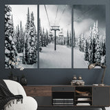 31156828-MGV-CV-36X24-Snowy Pines Wall Art Canvas Print, Framed Ski Lift Art Picture Print, Winter Forest Perfect Moody Lodge Decor Artwork