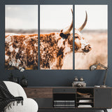 11528295-MGV-CV-36X24-Speckled Longhorn Wall Art Canvas Print, Framed Texas Cattle Art Picture Print, Horned Cow Perfect Rustic Western Decor Artwork