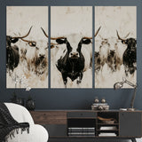 12027562-MGV-CV-36X24-Longhorn Cattle Wall Art Canvas Print, Framed Bison Herd Art Picture Print, Cattle Group Perfect Rustic Farmhouse Decor Artwork