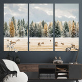 64188182-MGV-CV-36X24-Elk Herd Wall Art Canvas Print, Framed Snowy Forest Art Picture Print, Forest Elks Perfect Neutral Rustic Decor Artwork