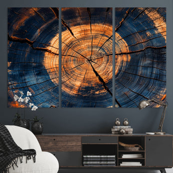 18975622-MGV-CV-36X24-Burnt Wood Wall Art Canvas Print, Framed Aged Timber Art Picture Print, Rustic Tree Slice Perfect Rustic Decor Artwork for Home,