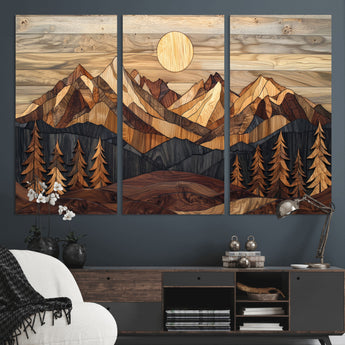 39116082-MGV-CV-36X24-Wood Mountain Landscape Wall Art Canvas Print, Framed Sunset Hills Art Picture Print, Abstract Nature Perfect Boho Decor Artwork