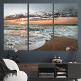 40632752-MGV-CV-36X24-Ocean Sunset Wall Art Canvas Print, Framed Beach Waves Art Picture Print, Coastal Scene Perfect Coastal Decor Artwork
