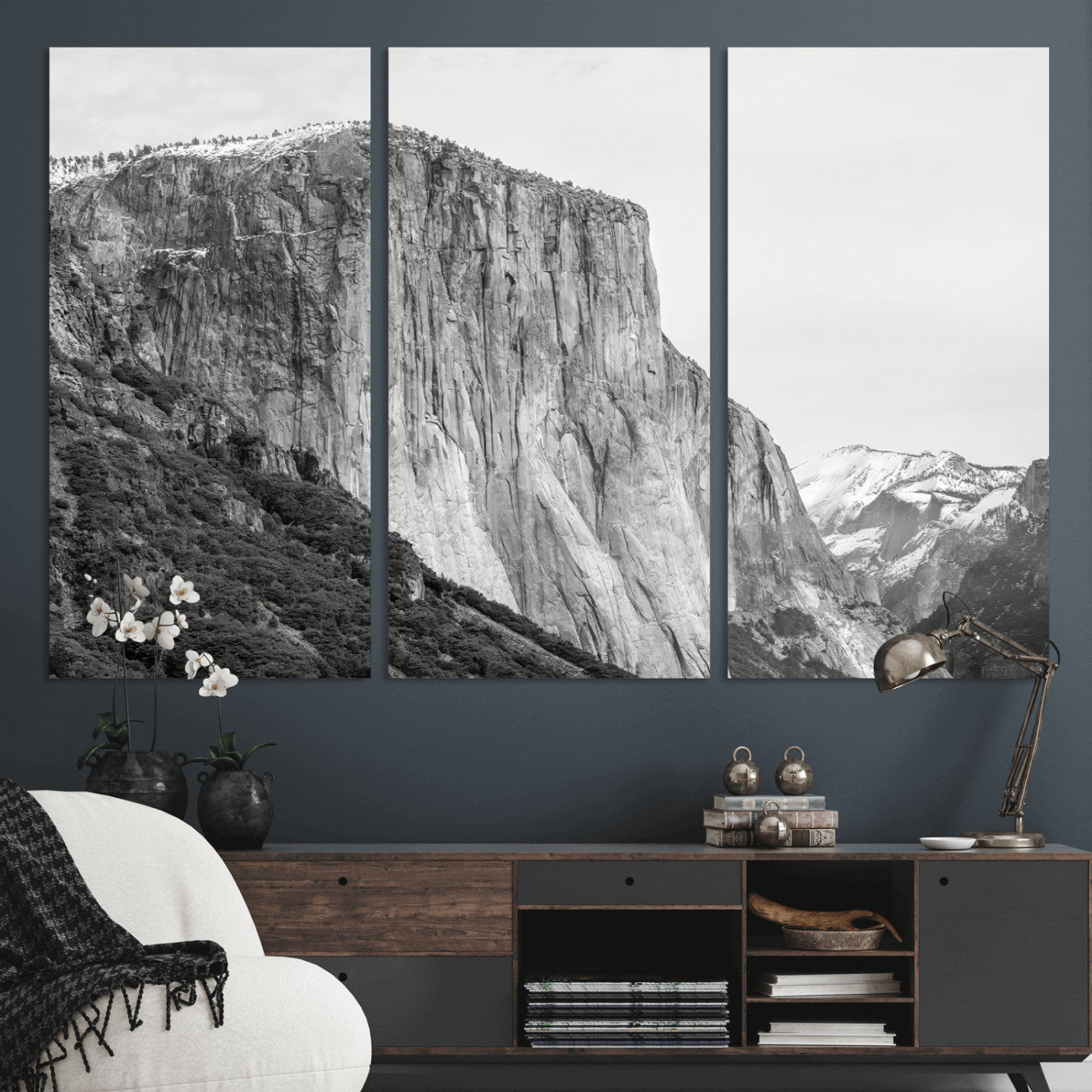39393420-MGV-CV-36X24-El Capitan Wall Art Canvas Print, Framed Yosemite Cliff Art Picture Print, Monochrome Mountain Perfect Monochrome Sierra Decor