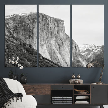 39393420-MGV-CV-36X24-El Capitan Wall Art Canvas Print, Framed Yosemite Cliff Art Picture Print, Monochrome Mountain Perfect Monochrome Sierra Decor