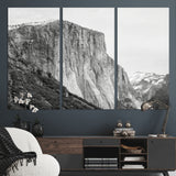 39393420-MGV-CV-48X32-3P-El Capitan Wall Art Canvas Print, Framed Yosemite Cliff Art Picture Print, Monochrome Mountain Perfect Monochrome Sierra Decor