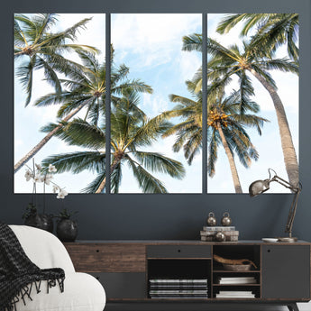 87247012-MGV-CV-36X24-Skyward Palm Trees Wall Art Canvas Print, Framed Tropical Sky Art Picture Print, Coconut Palm Perfect Tropical Skyview Decor