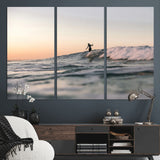 58502923-MGV-CV-48X32-3P-Wave Rider Wall Art Canvas Print, Framed Ocean Wave Art Picture Print, Riding Surf Perfect Sunset Surf Decor Artwork